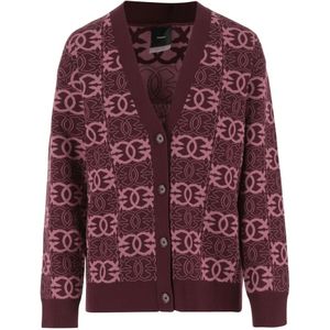Pinko - Liefdesvogels - Cardigan - Rood - V-hals - Lange Mouwen - Viscose Blend