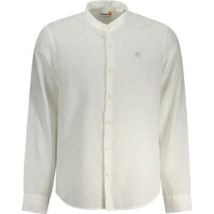 Linnen Overhemd - Wit - Slim Fit - Lange Mouwen - Mandarin Kraag