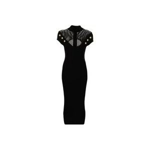 Balmain Knoopversierde Cutout Midi Jurk , Black , Dames , Maat: M