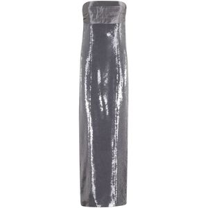 Retrofête, Dames, Jurken, Grijs, Maat: M Satijn,