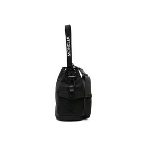Moncler Zwarte Nylon Bucket Tas met Leren Afwerking , Black , Dames , Maat: ONE Size