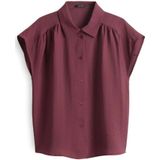 OPUS - Blouse - Donkerrood - Crinkle Structuur - Korte Mouw