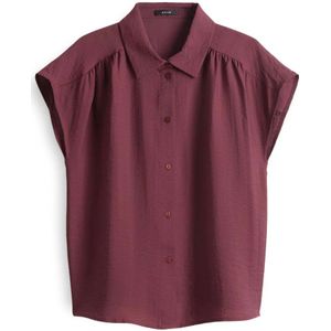 OPUS - Blouse - Donkerrood - Crinkle Structuur - Korte Mouw