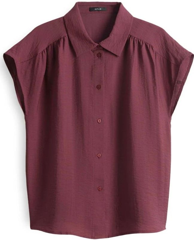 OPUS - Blouse - Donkerrood - Crinkle Structuur - Korte Mouw