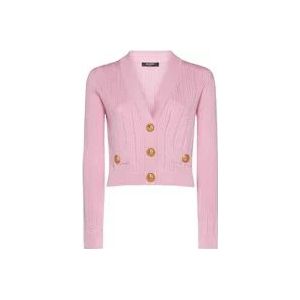 Balmain Roze V-Hals Gebreide Vest , Pink , Dames , Maat: M