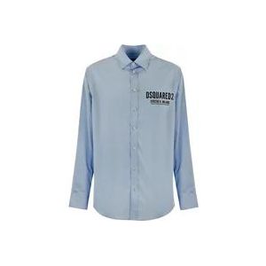 Dsquared2 Blauwe Logo Overhemd , Blue , Heren , Maat: M