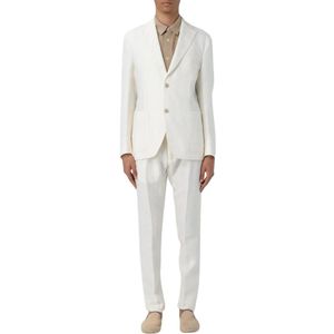 Eleventy, Heren, Pakken, Wit, Maat: XL Linnen,