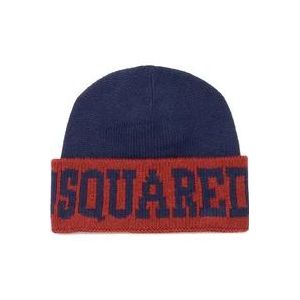 Dsquared2 Wolmix Gebreide Muts , Blue , unisex , Maat: L