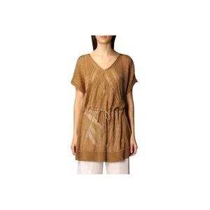 Twinset Lurex Maxi Trui met Open Structuur , Brown , Dames , Maat: S