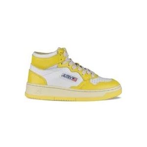 Autry Witte en Gele Leren Sneakers , Yellow , Dames , Maat: 36 EU