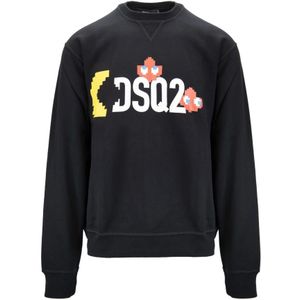 Dsquared2, Heren, Sweatshirts & Hoodies, Zwart, Maat: L Katoen,