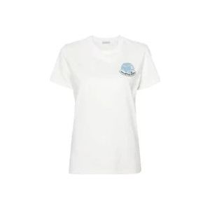Moncler Organisch Katoenen Logo Patch T-Shirt , White , Dames , Maat: M