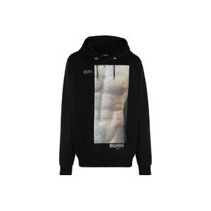 Balmain Klieke hoodie met beeldhouwwerkprint , Black , Heren , Maat: M