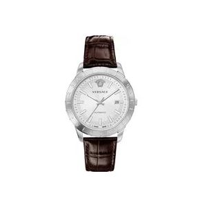 Versace Heren Leren Horloge met Datumvenster , Brown , Heren , Maat: ONE Size