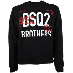 Dsquared2, Heren, Sweatshirts & Hoodies, Zwart, Maat: XL Katoen,