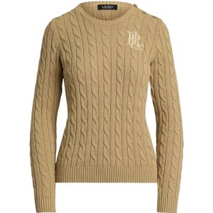 Lauren Ralph Lauren - Trui - Beige - Knitwear - Ronde Hals, Lange Mouw, Slanke Pasvorm
