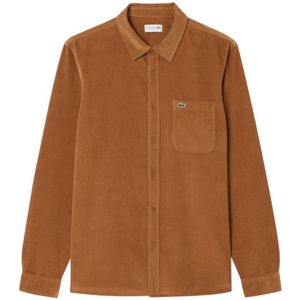 Lacoste, Heren, Overhemden, Beige, Maat: 3XL Velours,