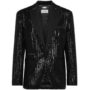 Philipp Plein, Heren, Jassen, Zwart, Maat: 2XL Satijn,