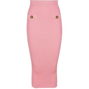 Balmain Midi-rok in een effen geribbeld breisel , Pink , Dames , Maat: 2XS