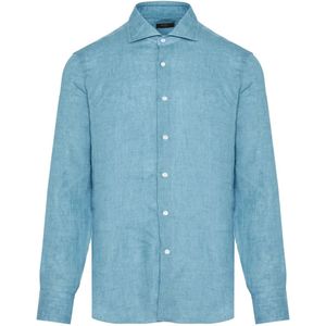 Barba, Heren, Overhemden, Blauw, Maat: 4XL Linnen,