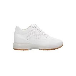 Hogan Witte Leren Sneakers met Geperforeerde Zijkant , White , Dames , Maat: 37 1/2 EU