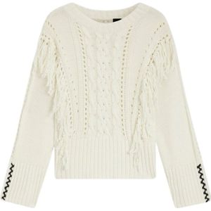 BOSS - Gebreide Trui - Katoenmix - Kabelstructuur - Franjes