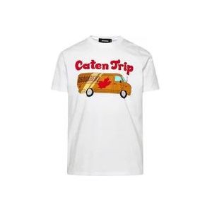 Dsquared2 Grafisch Print Caten Trip T-Shirt , White , Heren , Maat: L