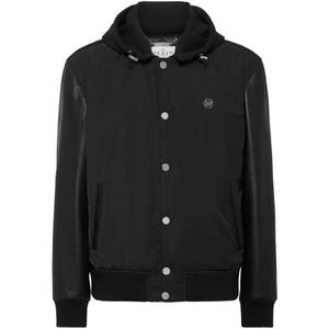Philipp Plein, Heren, Jassen, Zwart, Maat: L Nylon,