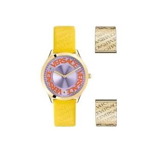 Versace Logo Halo Geel en Paars Horloge , Multicolor , Dames , Maat: ONE Size