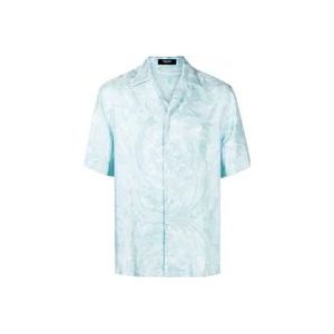 Versace Blauwe Zijden Barocco Print Shirt , Blue , Heren , Maat: XL
