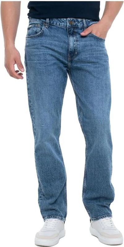 Guess - Reguliere Blauwe Jeans - Heren - Opgezet Logo - Katoen