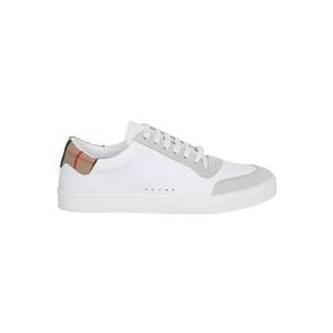 Burberry Witte Leren Sneakers met House Check Print , White , Heren , Maat: 42 1/2 EU