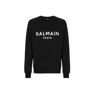 Balmain Sweatshirt van katoen met metallic logo-print , Black , Heren , Maat: XS