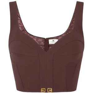 Elisabetta Franchi, Dames, Tops, Paars, Maat: S Satijn,