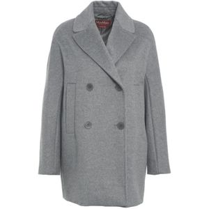 Max Mara Studio, Dames, Mantels, Grijs, Maat: 3XS Wol,