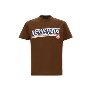Dsquared2 Bruine T-shirts en Polos , Brown , Heren , Maat: M