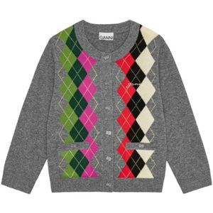 Ganni - Cardigan - Zilver - Cashmere Mix - Ronde Hals, Lange Mouwen