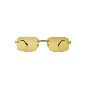 Cartier Rechthoekige randloze zonnebril met metalen frame , Yellow , unisex , Maat: 58 MM