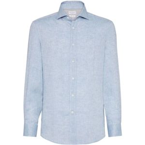 Brunello Cucinelli, Heren, Overhemden, Blauw, Maat: XL