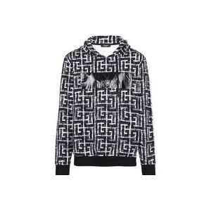 Balmain Zwarte Katoenen Sweatshirt met Capuchon , Black , Heren , Maat: XL