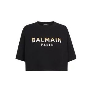 Balmain Geknipte Paris T-shirt , Black , Dames , Maat: S