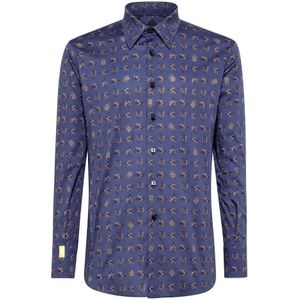 Billionaire, Heren, Overhemden, Blauw, Maat: S Katoen,