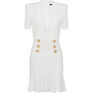 Balmain Uitlopende gebreide jurk , White , Dames , Maat: 2XL