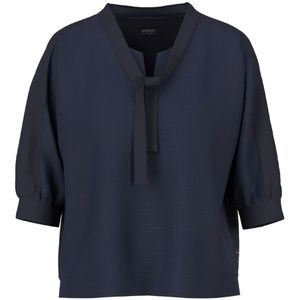 Marc Cain - Blouseshirt - Wit - Materiaalmix met Stretch - Regular Fit - Druppelvormige Hals