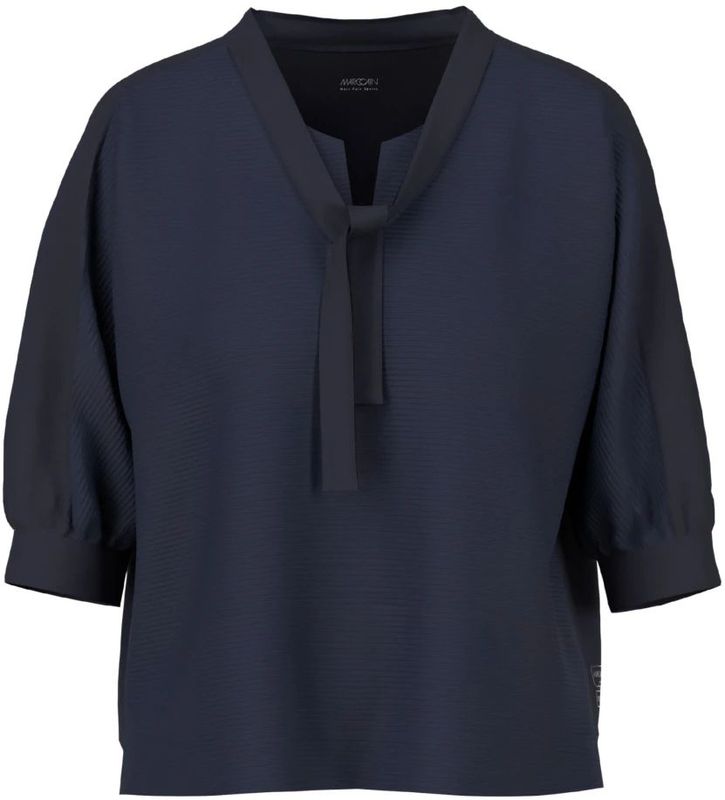 Marc Cain - Blouseshirt - Wit - Materiaalmix met Stretch - Regular Fit - Druppelvormige Hals