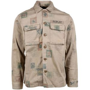 Replay, Heren, Jassen, Beige, Maat: L Katoen,