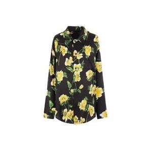 Balenciaga Oversized Zijden Jacquard Shirt met Bloemenprint , Multicolor , Dames , Maat: S