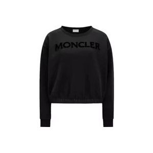 Moncler Geborduurd Logo Sweatshirt van Katoenfleece , Black , Dames , Maat: M