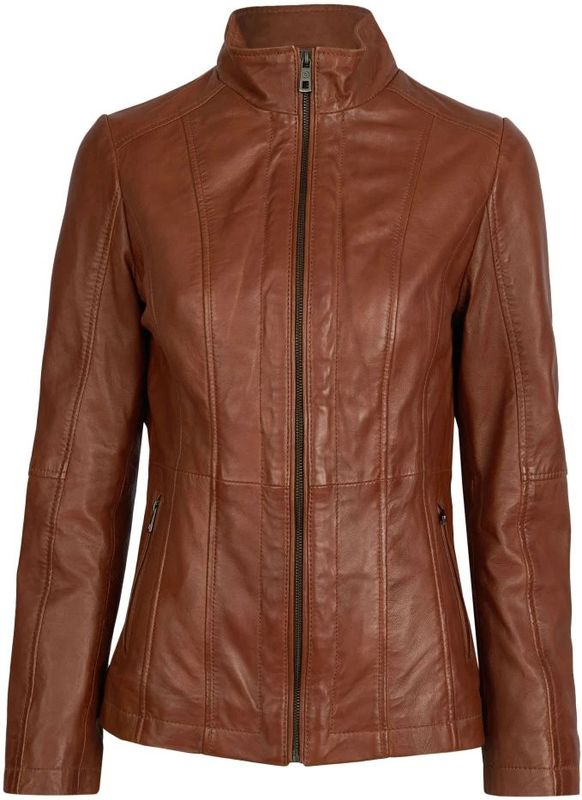 Bugatti - Leren Jas - Bruin - Dames - Elegante Leren Jas met Opstaande Kraag