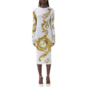 Versace Jeans Couture - Barok Print Elegante Midi Jurk - Wit